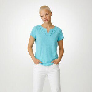 Talbots turquoise blue beaded-neck tee in Petite Medium ✨